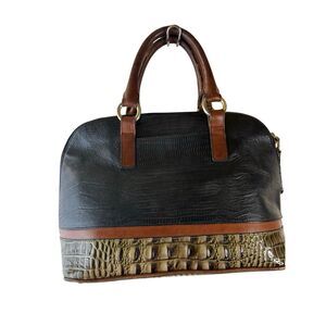 Brahmin Satchel with handles Black Brown Zipper Embossed Leather Croc Satchel Zi